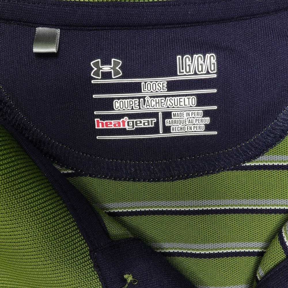 Under Armour Shirt Mens Large Green Striped HeatGear Golf Performance Loose Fit - Picture 3 of 8